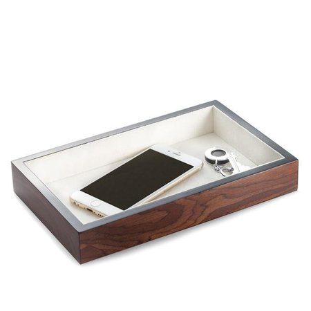 BEY BERK INTERNATIONAL Bey-Berk International BB703BRL Lacquered Burl Wood Open Face Valet Tray - Brown BB703BRL
